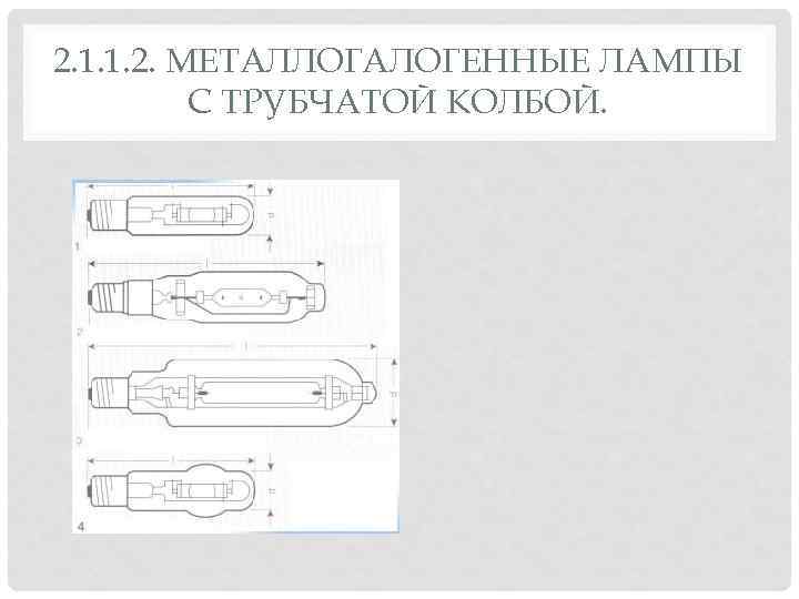 2. 1. 1. 2. МЕТАЛЛОГАЛОГЕННЫЕ ЛАМПЫ С ТРУБЧАТОЙ КОЛБОЙ. 