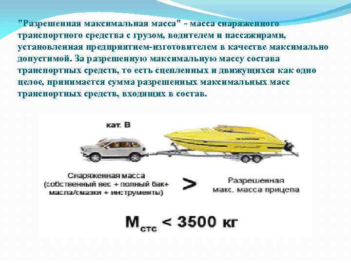 "Разрешенная максимальная масса" - масса снаряженного транспортного средства с грузом, водителем и пассажирами, установленная
