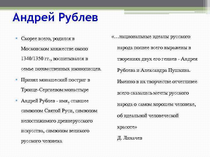 Андрей Рублев § Скорее всего, родился в «…национальные идеалы русского Московском княжестве около народа