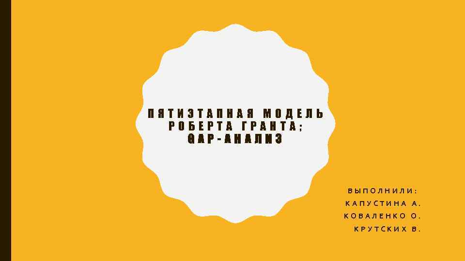 ПЯТИЭТАПНАЯ МОДЕЛЬ РОБЕРТА ГРАНТА; GAP-АНАЛИЗ ВЫПОЛНИЛИ: КАПУСТИНА А. КОВАЛЕНКО О. КРУТСКИХ В. 