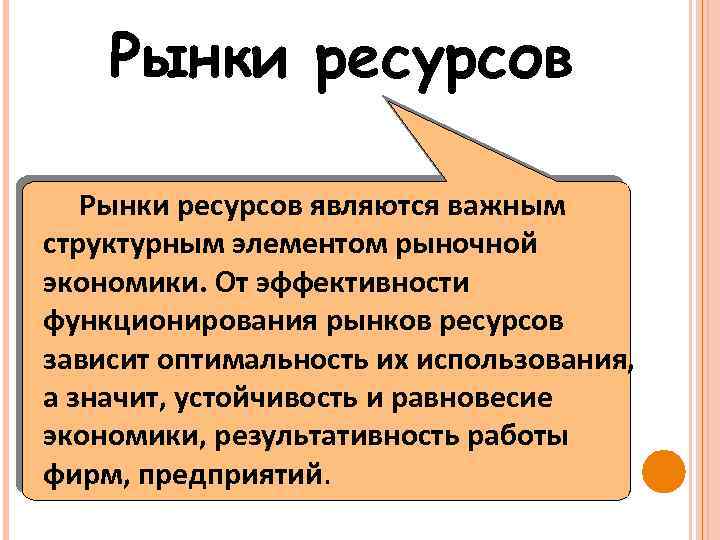  Рынки ресурсов являются важным структурным элементом рыночной экономики. От эффективности функционирования рынков ресурсов