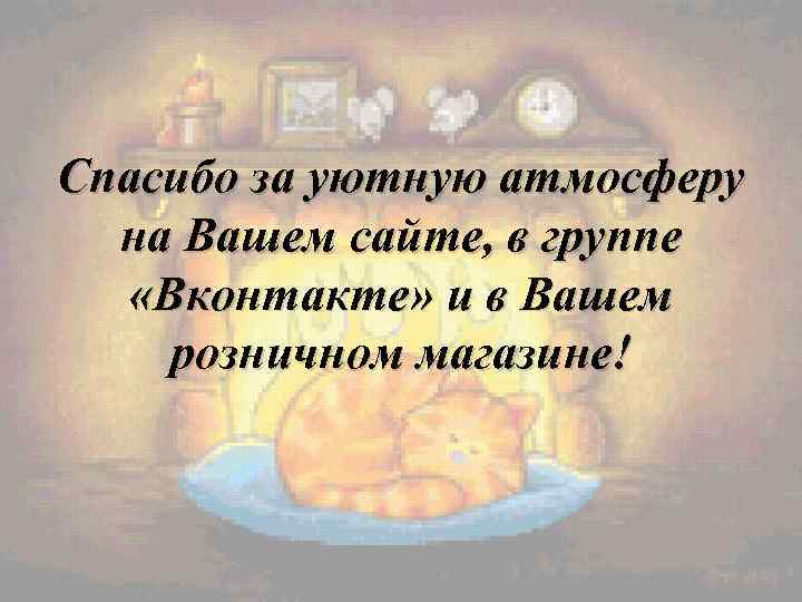 Спасибо за уютную атмосферу на Вашем сайте, в группе «Вконтакте» и в Вашем розничном