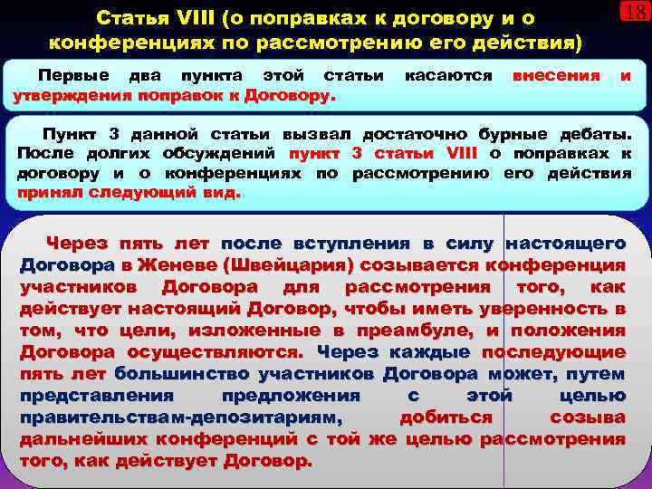 Статья VIII (о поправках к договору и о конференциях по рассмотрению его действия) Первые