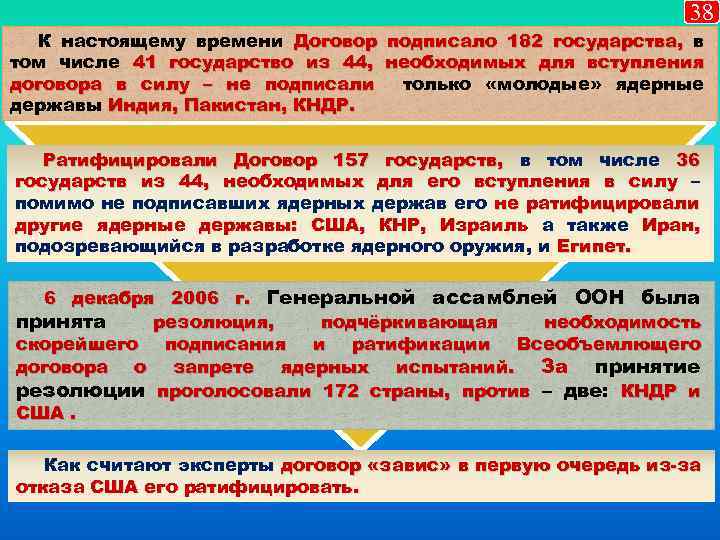 38 К настоящему времени Договор подписало 182 государства, в том числе 41 государство из