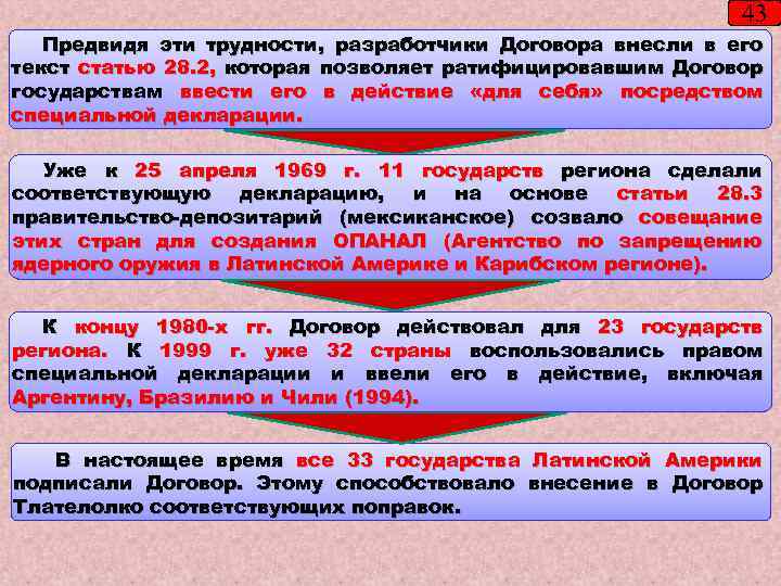 43 Предвидя эти трудности, разработчики Договора внесли в его текст статью 28. 2, которая