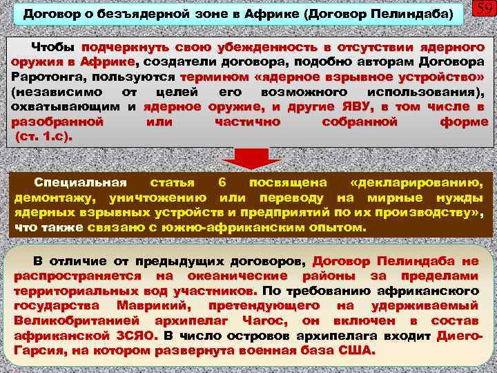 Договор о безъядерной зоне в Африке (Договор Пелиндаба) 59 Чтобы подчеркнуть свою убежденность в