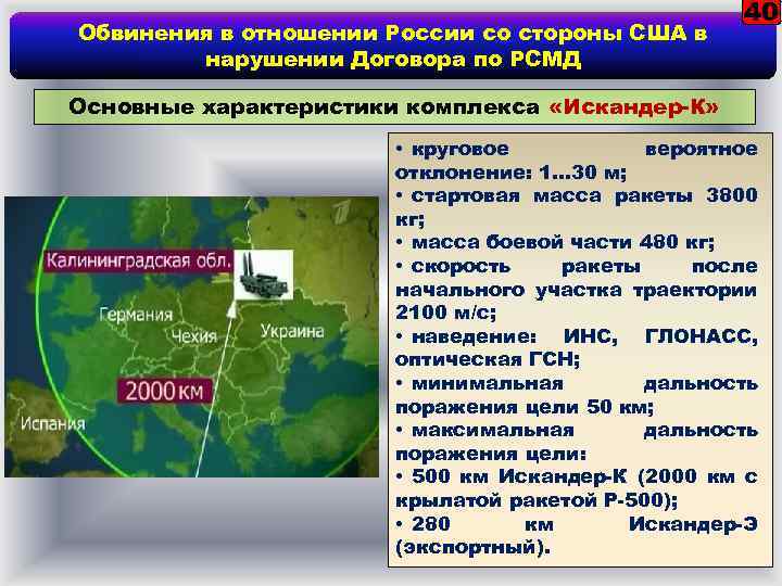 Обвинения в отношении России со стороны США в нарушении Договора по РСМД 40 Основные