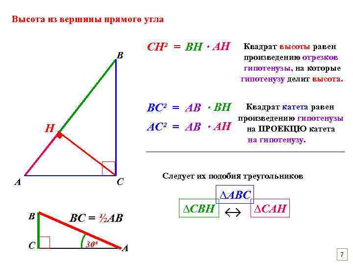 Высота из прямого угла