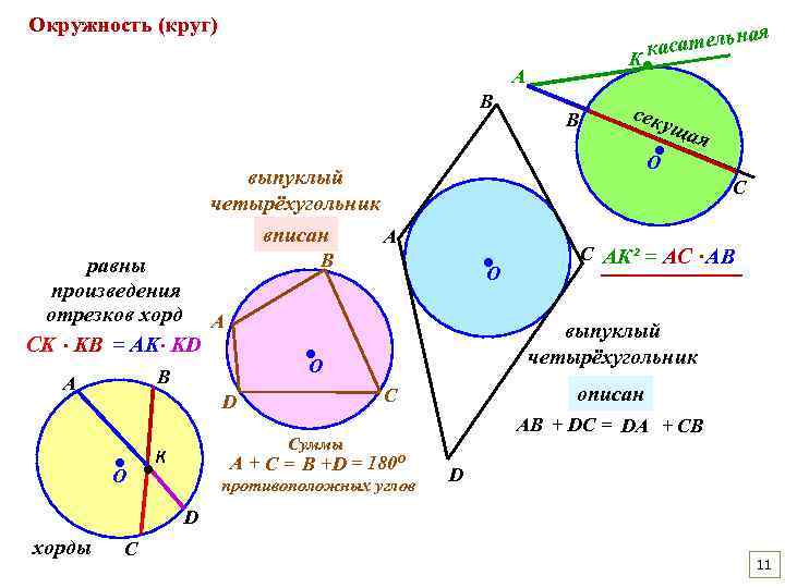 Окружность (круг) ная ь касател К ● А В ● О ● ● О