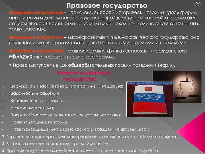 Правовое государство 25 Правовое государство – представляет собой исторически сложившуюся форму организации и деятельности