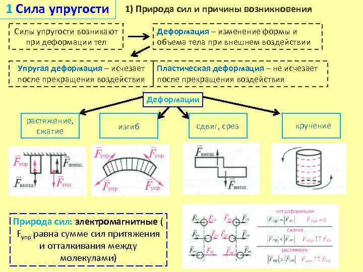 Силы в природе. Природа взаимодействия силы упругости. Сила упругости и ее электромагнитная природа. Природа возникновения силы упругости. Примеры возникновения силы упругости.