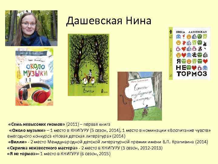 Дашевская Нина «Семь невысоких гномов» (2011) – первая книга «Около музыки» – 1 место