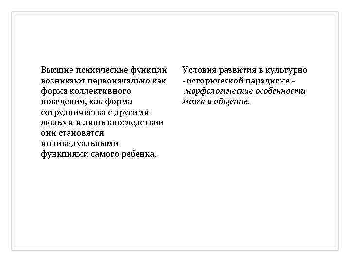 Высшие психические функции возникают первоначально как форма коллективного поведения, как форма сотрудничества с другими