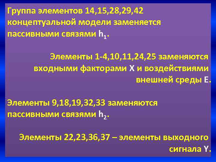 Группа элементов 14, 15, 28, 29, 42 концептуальной модели заменяется пассивными связями h 1.