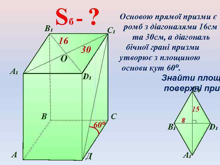 Диагонали прямой призмы с основанием ромб. Прямая Призма ромб. Прямая Призма в основании ромб. Призма с основанием ромб. Меньшая диагональ Призмы с основанием ромб.