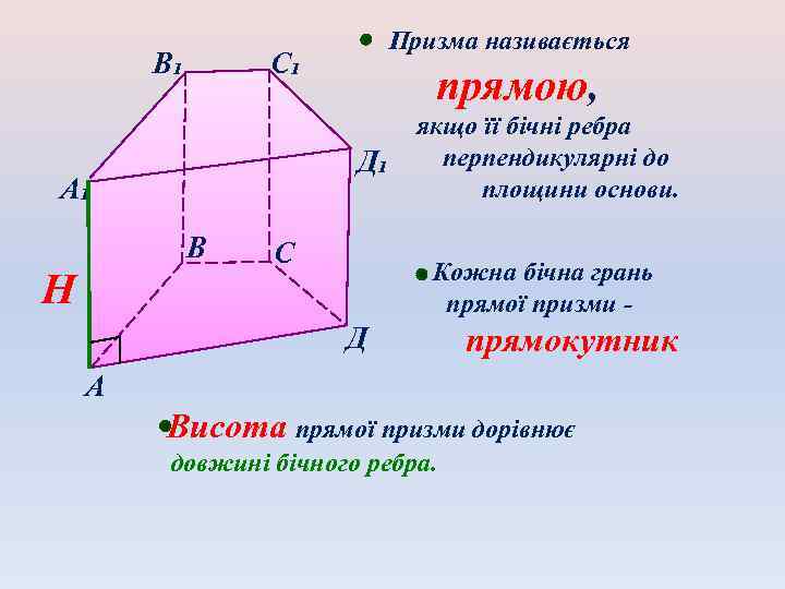 В₁ С₁ прямою, Д₁ А₁ В Н Призма називається С якщо її бічні ребра