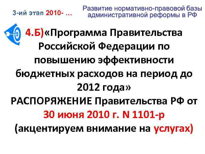 3 -ий этап 2010 - … 4. Б) «Программа Правительства Российской Федерации по повышению