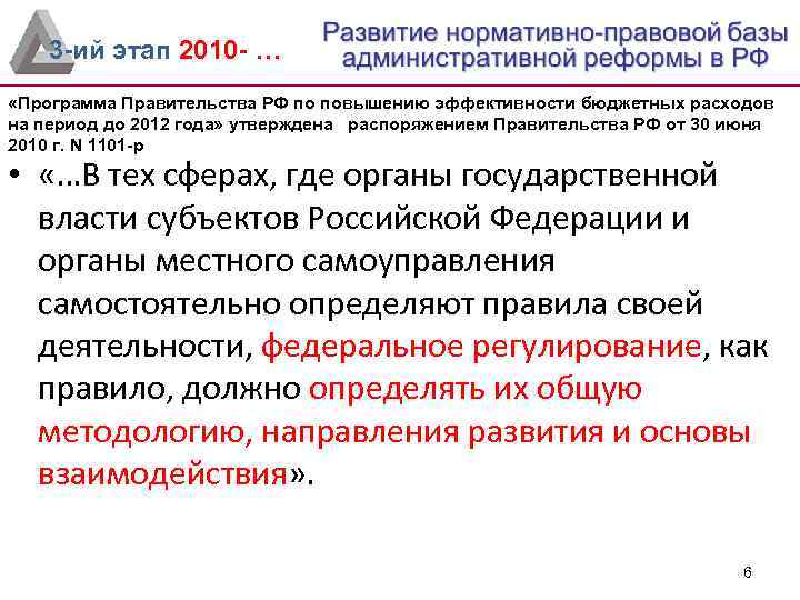 3 -ий этап 2010 - … «Программа Правительства РФ по повышению эффективности бюджетных расходов