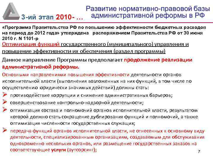 3 -ий этап 2010 - … «Программа Правительства РФ по повышению эффективности бюджетных расходов