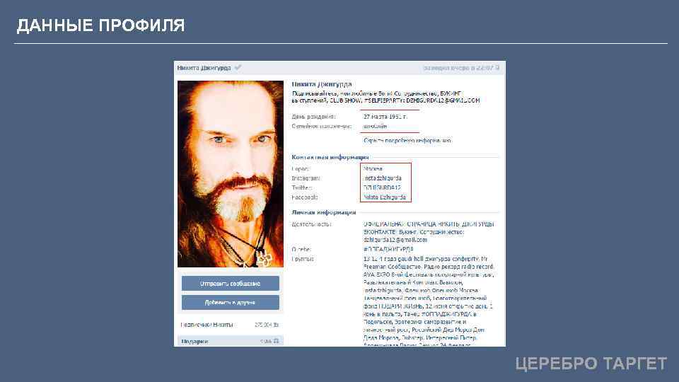 ДАННЫЕ ПРОФИЛЯ ЦЕРЕБРО ТАРГЕТ 