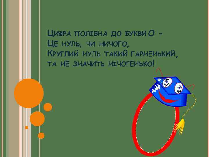 ЦИФРА ПОЛІБНА ДО БУКВИ О ЦЕ НУЛЬ, ЧИ НИЧОГО, КРУГЛИЙ НУЛЬ ТАКИЙ ГАРНЕНЬКИЙ, ТА