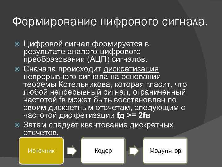 Сначала происходит. Формирование цифрового сигнала. Принцип формирования цифрового сигнала. Этапы формирования цифрового сигнала. Дискретный сигнал формирует.