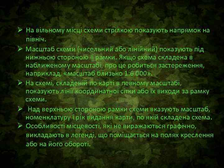 Ø На вільному місці схеми стрілкою показують напрямок на північ. Ø Масштаб схеми (чисельний