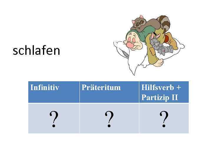 schlafen Infinitiv ? Präteritum ? Hilfsverb + Partizip II ? 