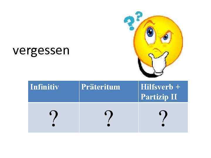 vergessen Infinitiv ? Präteritum ? Hilfsverb + Partizip II ? 