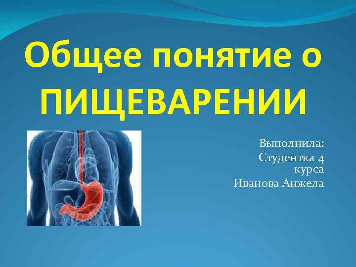 Общее понятие о ПИЩЕВАРЕНИИ Выполнила: Студентка 4 курса Иванова Анжела 