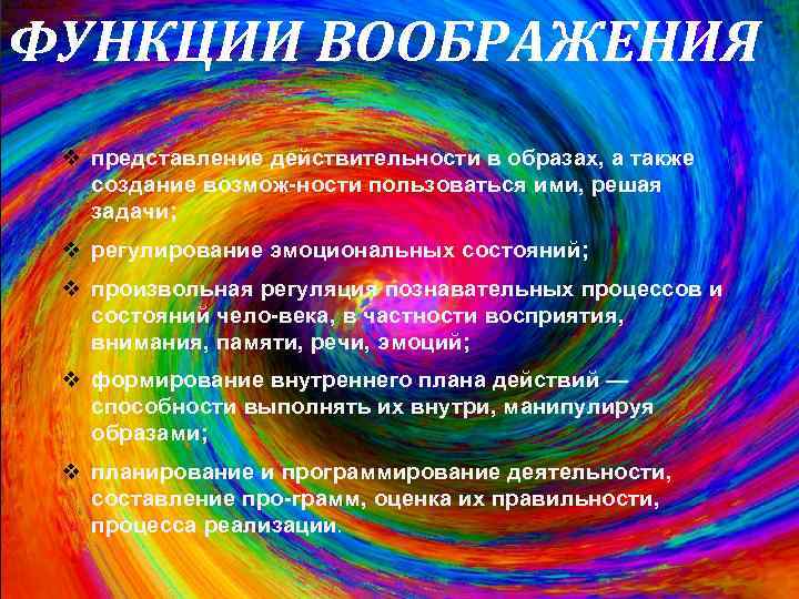 Представление действительности в образах. Функции воображения. Познавательная функция воображения. Функции воображения в психологии. Основные функции воображения.