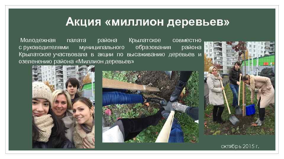 Акция «миллион деревьев» Молодежная палата района Крылатское совместно с руководителями муниципального образования района Крылатское