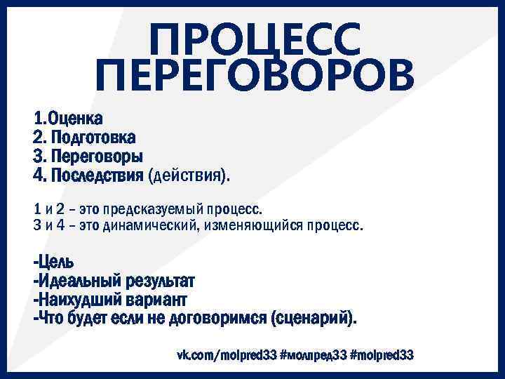 ПРОЦЕСС ПЕРЕГОВОРОВ 1. Оценка 2. Подготовка 3. Переговоры 4. Последствия (действия). 1 и 2