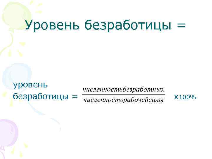 Уровень безработицы = уровень безработицы = х100% 