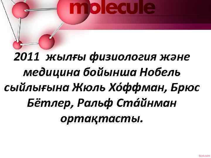 2011 жылғы физиология және медицина бойынша Нобель сыйлығына Жюль Хо ффман, Брюс Бётлер, Ральф