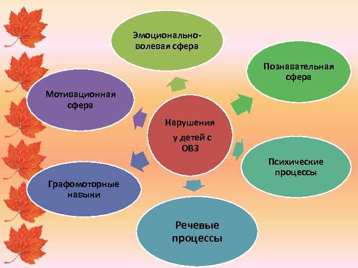 Эмоциональноволевая сфера Познавательная сфера Мотивационная сфера Нарушения у детей с ОВЗ Психические процессы Графомоторные