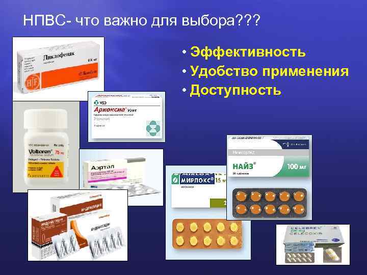 НПВС- что важно для выбора? ? ? • Эффективность • Удобство применения • Доступность