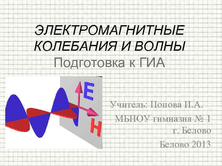 ЭЛЕКТРОМАГНИТНЫЕ КОЛЕБАНИЯ И ВОЛНЫ Подготовка к ГИА Учитель: Попова И. А. МБНОУ гимназия №