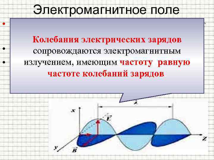 Электромагнитное поле • Источниками электромагнитного поля могут быть: Колебания электрических зарядов • - движущийся