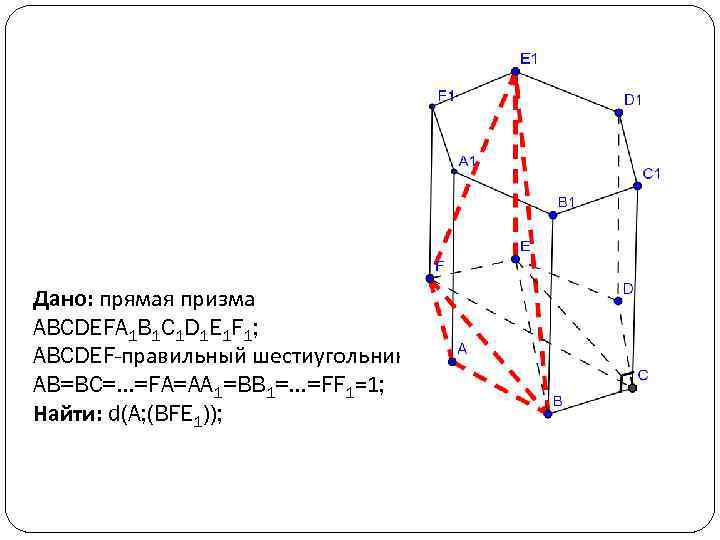 Дано: прямая призма ABCDEFA 1 B 1 C 1 D 1 E 1 F