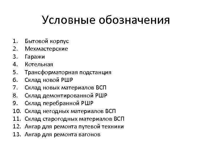 Условные обозначения 1. 2. 3. 4. 5. 6. 7. 8. 9. 10. 11. 12.