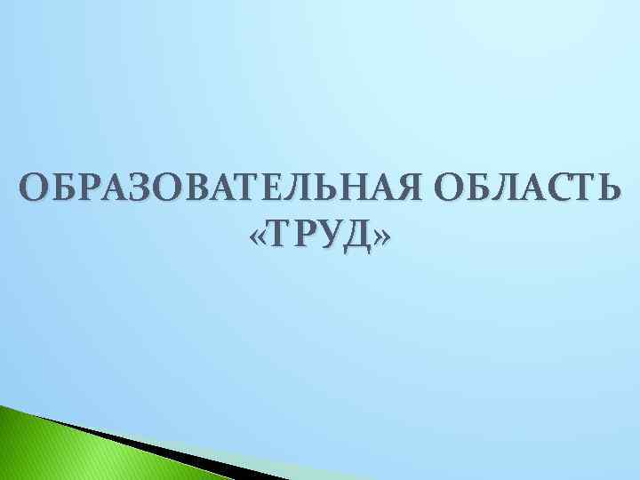 ОБРАЗОВАТЕЛЬНАЯ ОБЛАСТЬ «ТРУД» 