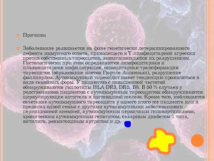  Причины Заболевание развивается на фоне генетически детерминированного дефекта иммунного ответа, приводящего к Т-лимфоцитарной