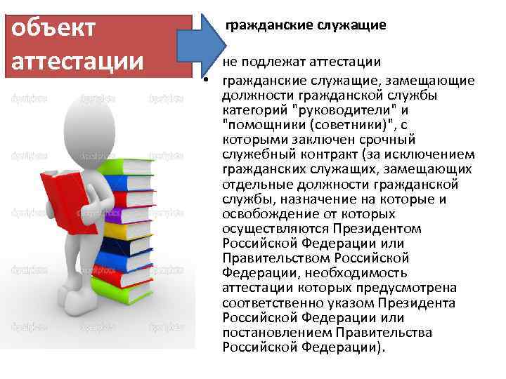 объект аттестации • гражданские служащие • не подлежат аттестации • гражданские служащие, замещающие должности