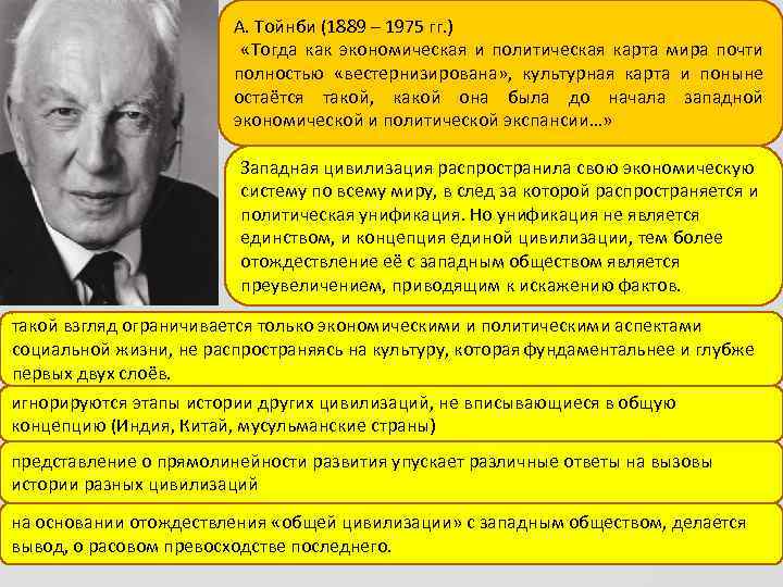 А. Тойнби (1889 – 1975 гг. ) «Тогда как экономическая и политическая карта мира