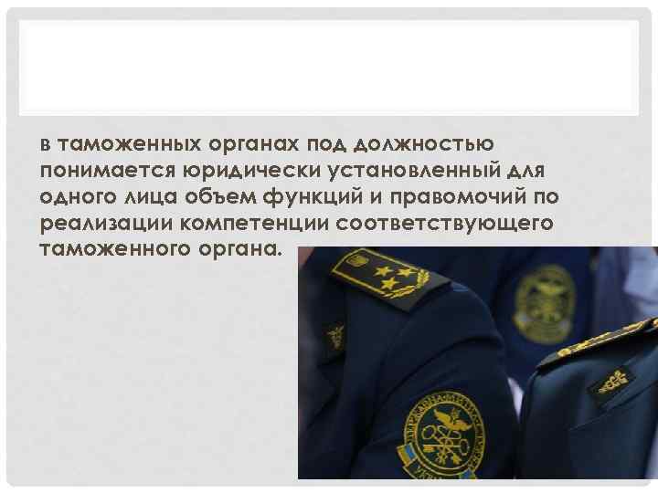 в таможенных органах под должностью понимается юридически установленный для одного лица объем функций и