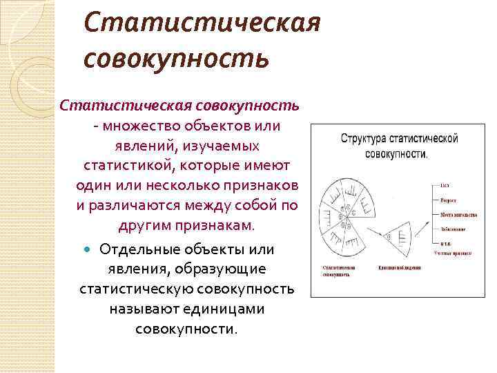 Статистическая совокупность - множество объектов или явлений, изучаемых статистикой, которые имеют один или несколько