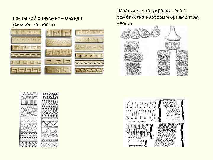 Греческий орнамент – меандр (символ вечности) Печатки для татуировки тела с ромбическо-ковровым орнаментом, неолит