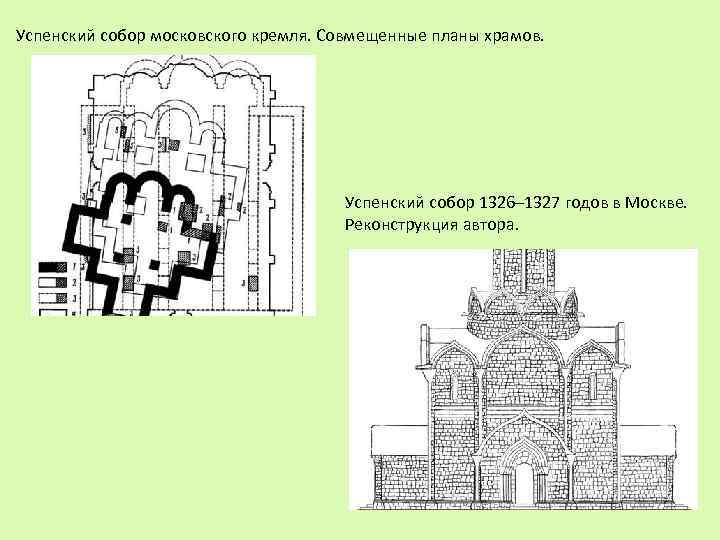 Успенский собор московского кремля. Совмещенные планы храмов. Успенский собор 1326– 1327 годов в Москве.