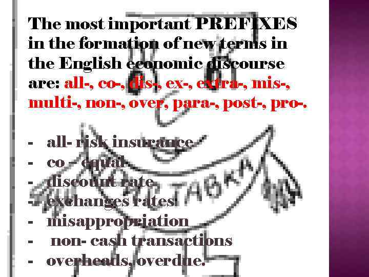 The most important PREFIXES in the formation of new terms in the English economic